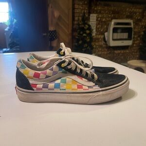 VANS W8 M6.5 Old Skool Rainbow Checkerboard Sneakers Shoes